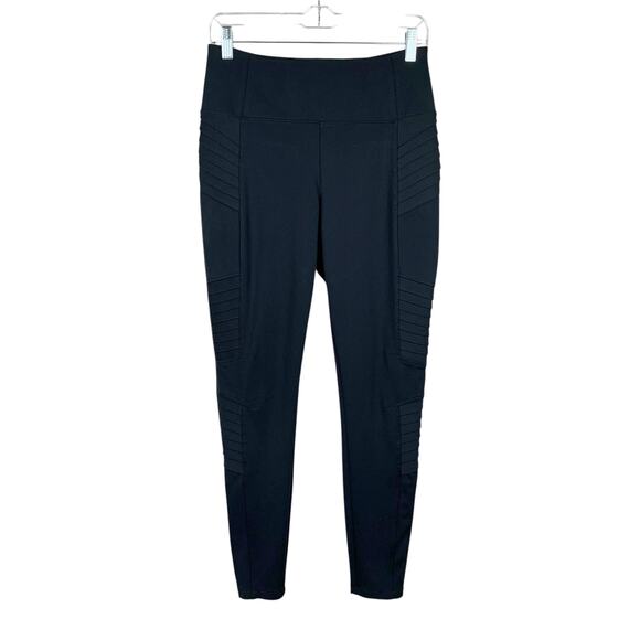 Athleta Delancey Moto Tight Leggings Black Pockets Zippers Pull On Women's M - Picture 1 of 8